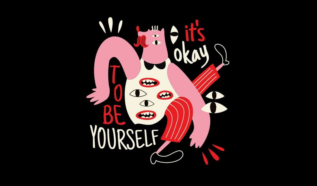 Playful self-acceptance illustration design t-shirt design template