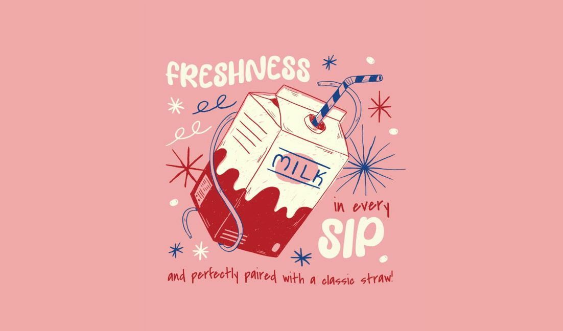 Playful milk carton illustration for quirky designs t-shirt design template