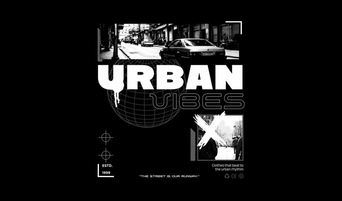 Modelo de design para camiseta Design gráfico com vibrações urbanas e tipografia ousada