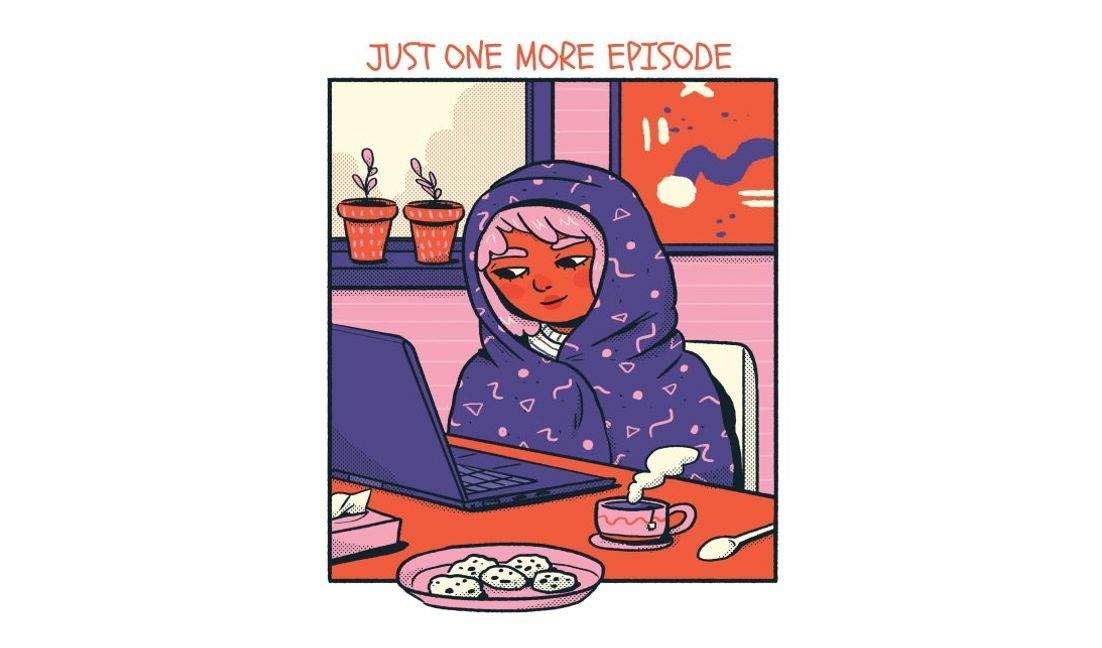 Cozy binge-watching girl illustration t-shirt design template