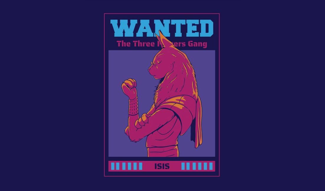 Modelo de design para camiseta Cartaz de procurado com personagem felino
