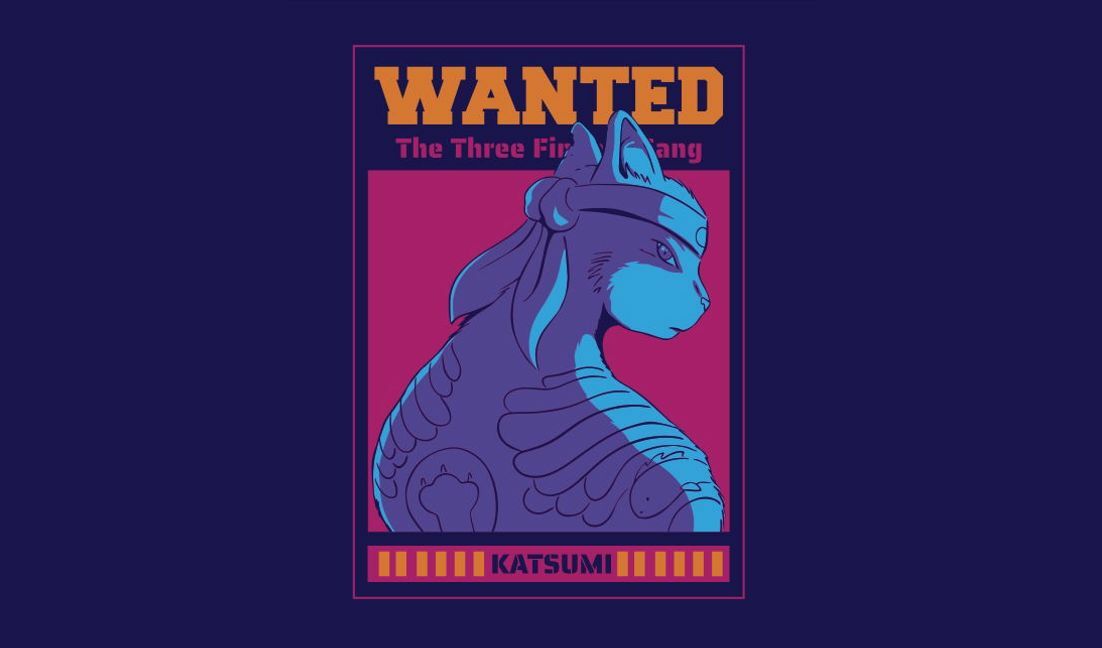 Wanted poster design featuring a cat character t-shirt design template