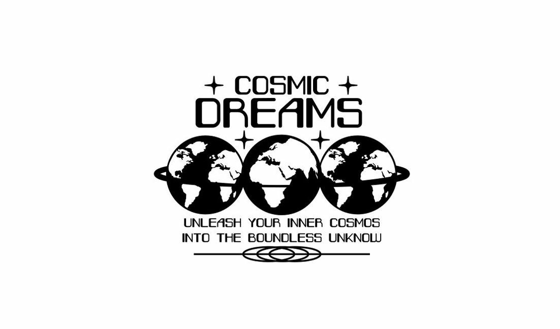 Modelo de design para camiseta Design de tipografia de sonhos cósmicos com citação motivacional