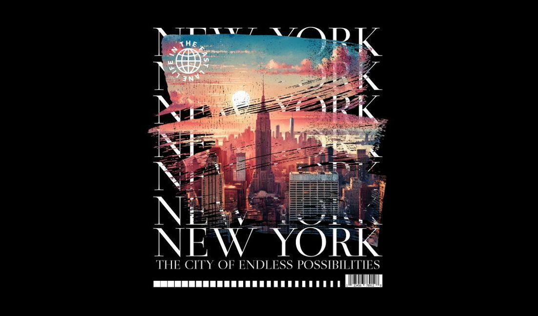 Kunstdruck der Skyline von New York T-Shirt-Designvorlage