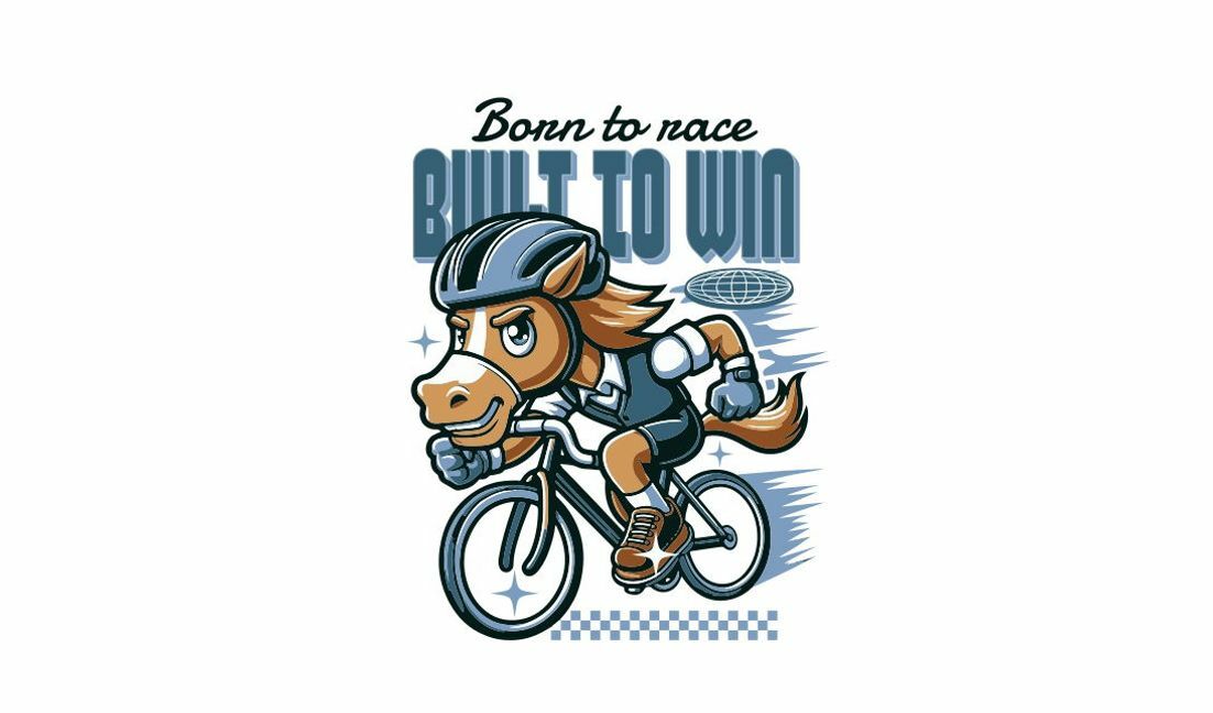 Playful horse cycling design with motivational quotes t-shirt design template