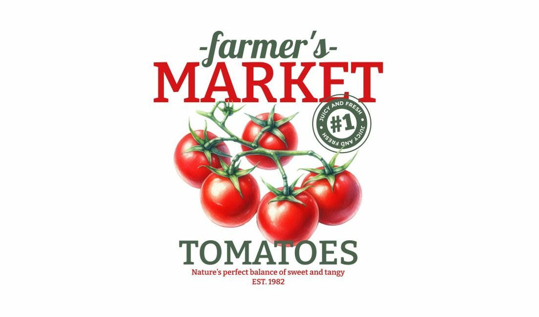 Modelo de design para camiseta Design de pôster de tomate para mercado de produtores