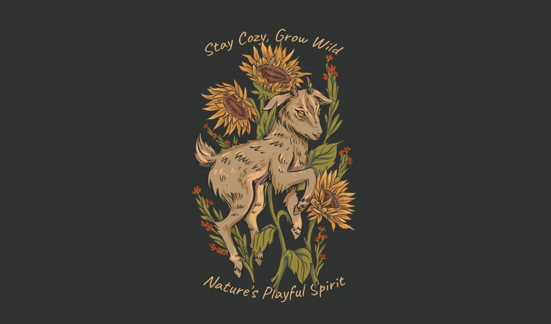 Nature-inspired goat illustration with sunflowers t-shirt design template