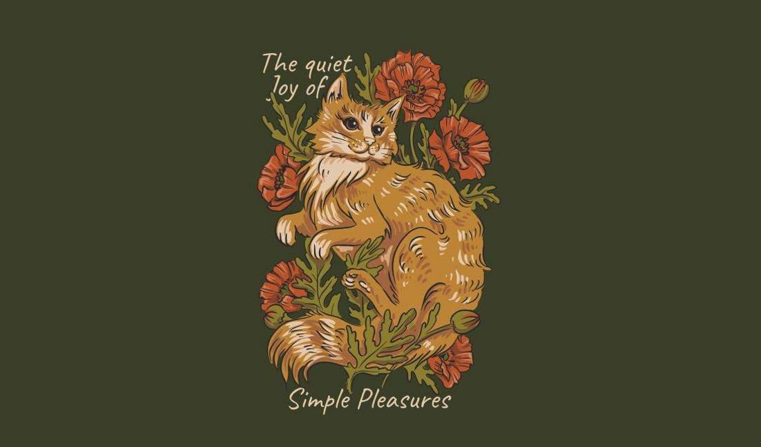 Charming cat illustration with floral elements t-shirt design template