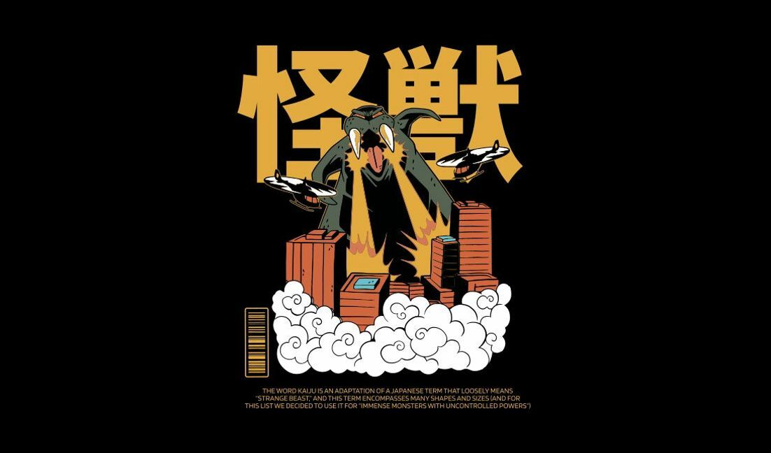 Plantilla de diseño para camiseta Diseño gráfico de monstruos Kaiju