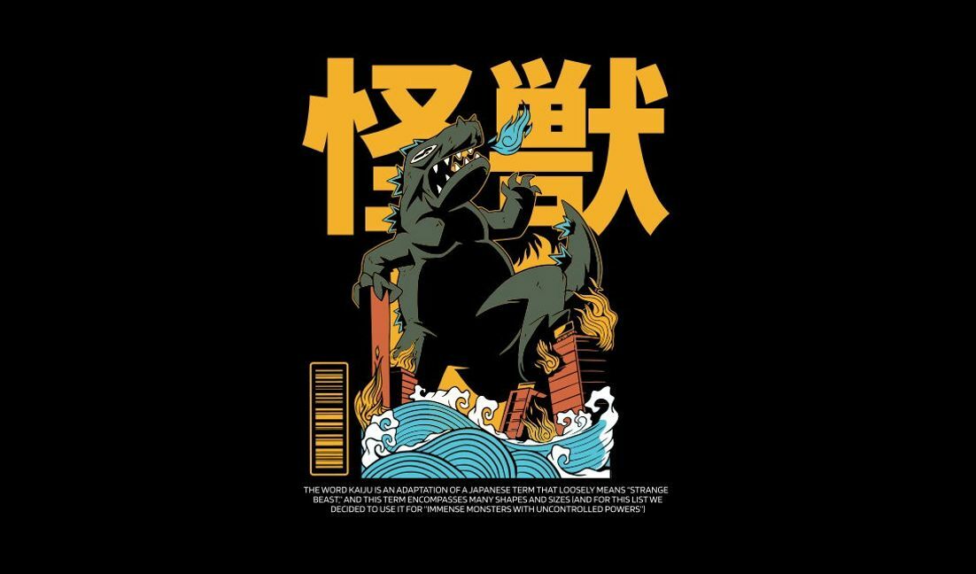 Dynamic kaiju creature illustration t-shirt design template