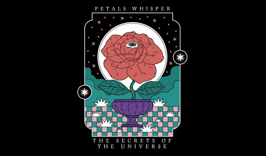 Mystical flower illustration with cosmic elements t-shirt design template
