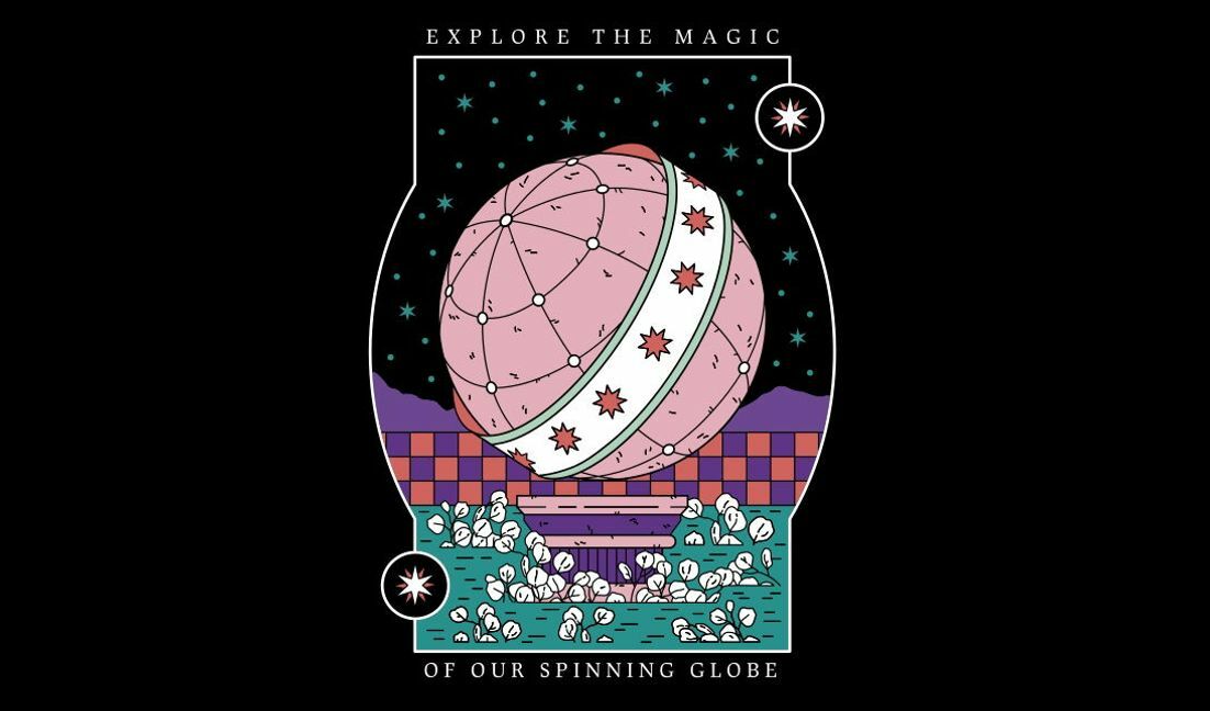 Whimsical celestial globe design t-shirt design template