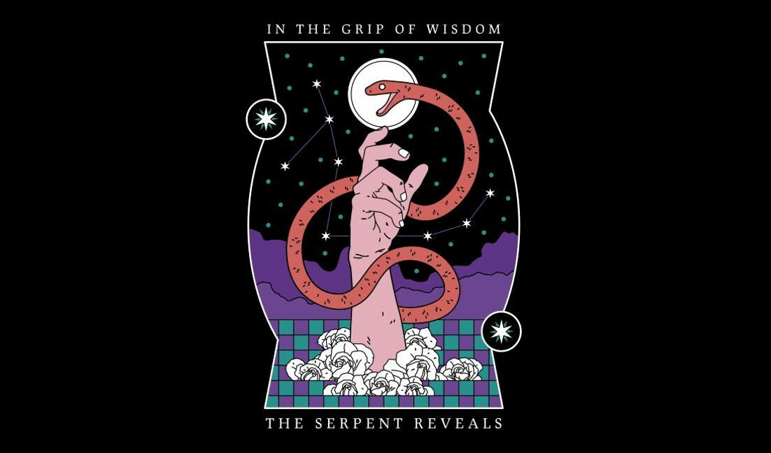 Modelo de design para camiseta Ilustração mística de mão de serpente