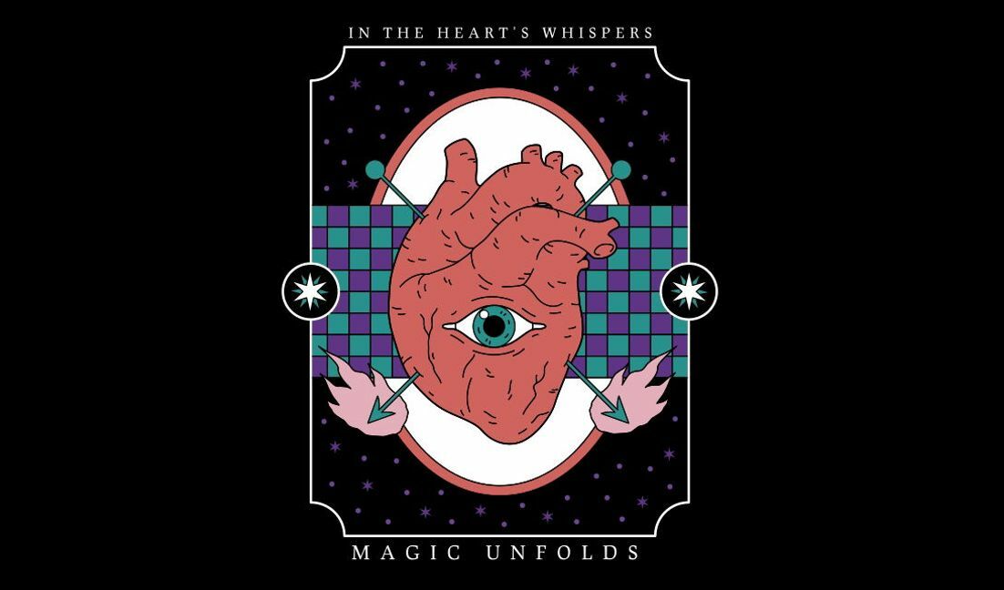 Surreal heart illustration with mystical elements t-shirt design template