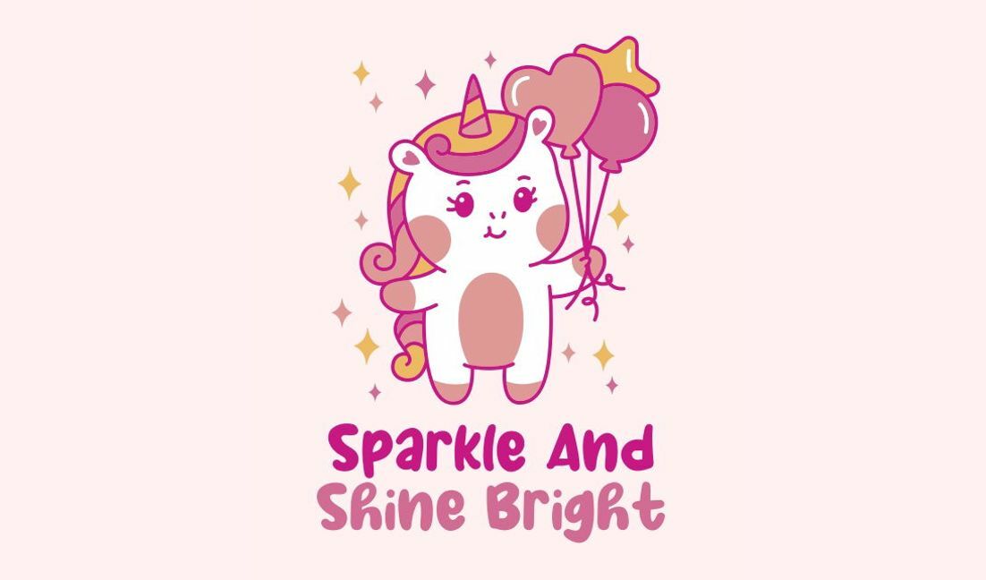 Playful unicorn design with balloons and whimsical quote t-shirt design template