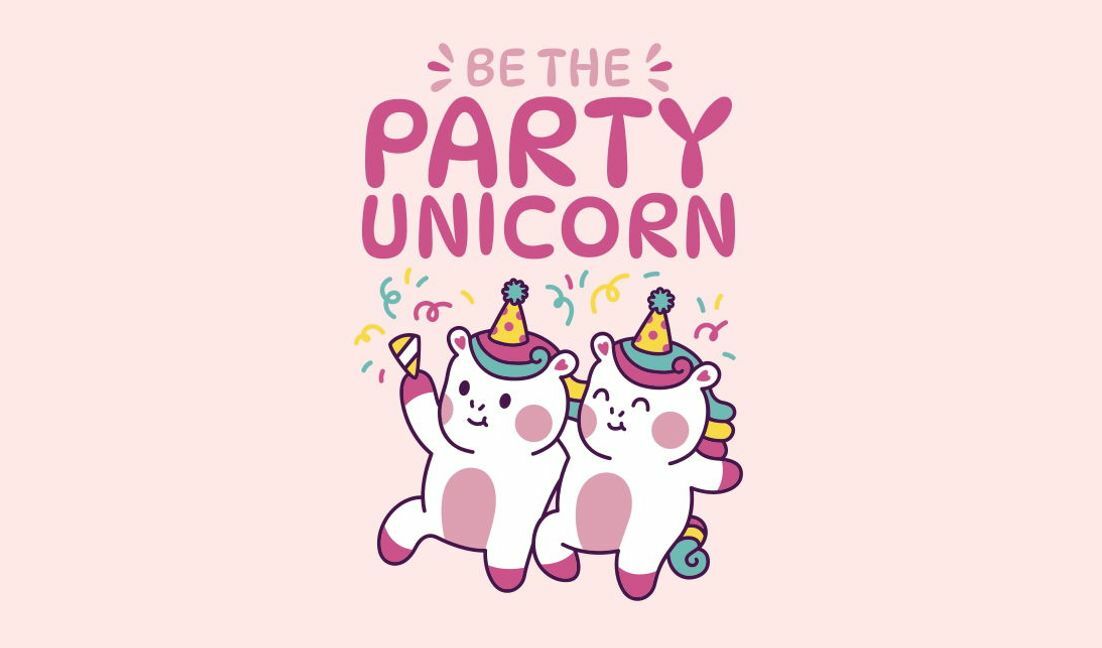 Modelo de design para camiseta Ilustração divertida de unicórnio para festa