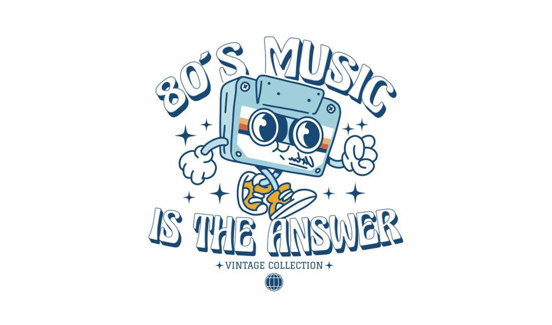 Vintage 80s music cassette character design t-shirt design template