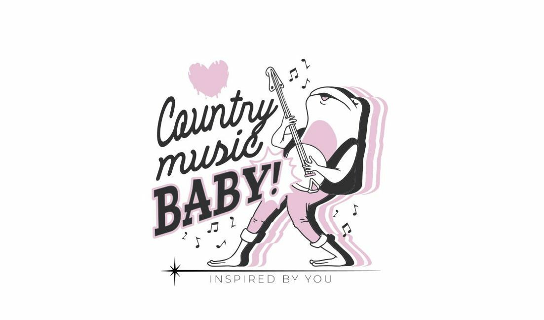 Playful country music frog illustration t-shirt design template