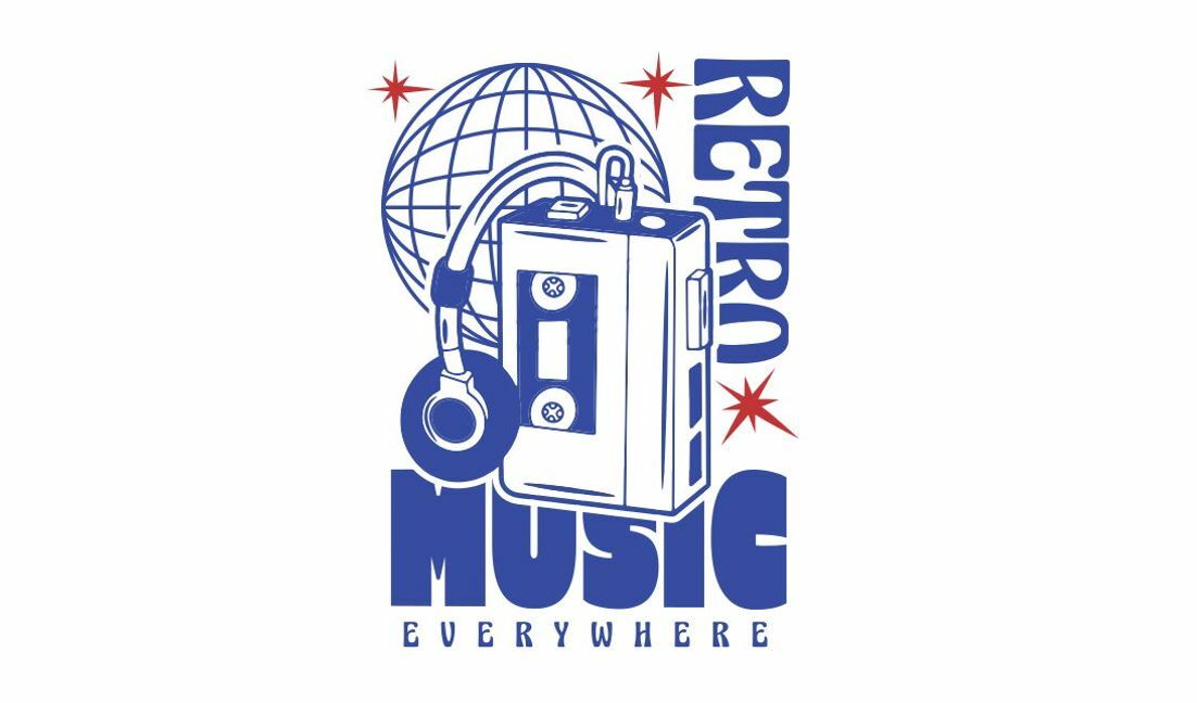 Modelo de design para camiseta Design de cassete de música retrô com tema global