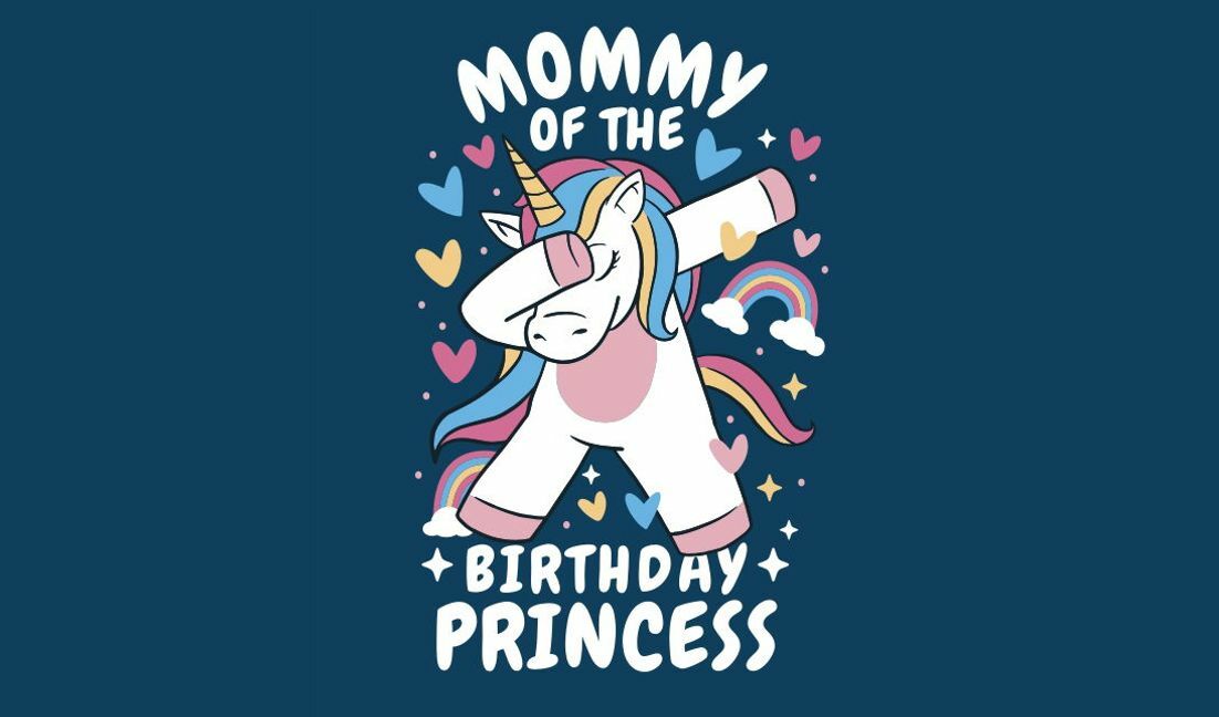 Whimsical unicorn mommy of the birthday princess design t-shirt design template
