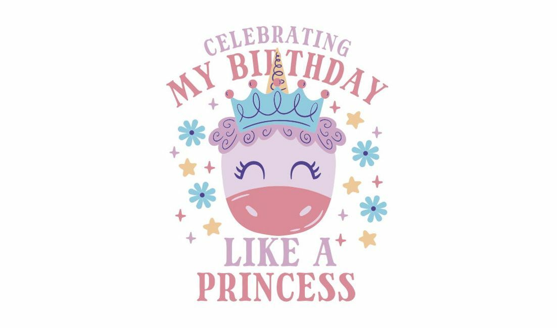 Whimsical unicorn birthday design for little princesses t-shirt design template