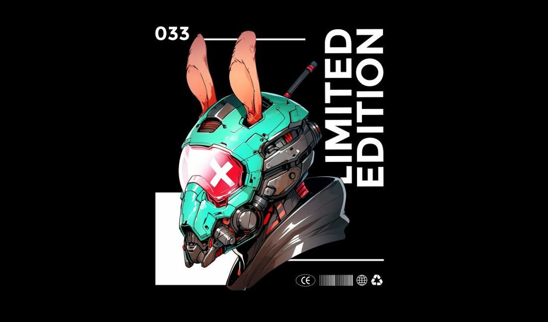 Futuristic robotic rabbit design with limited edition appeal t-shirt design template