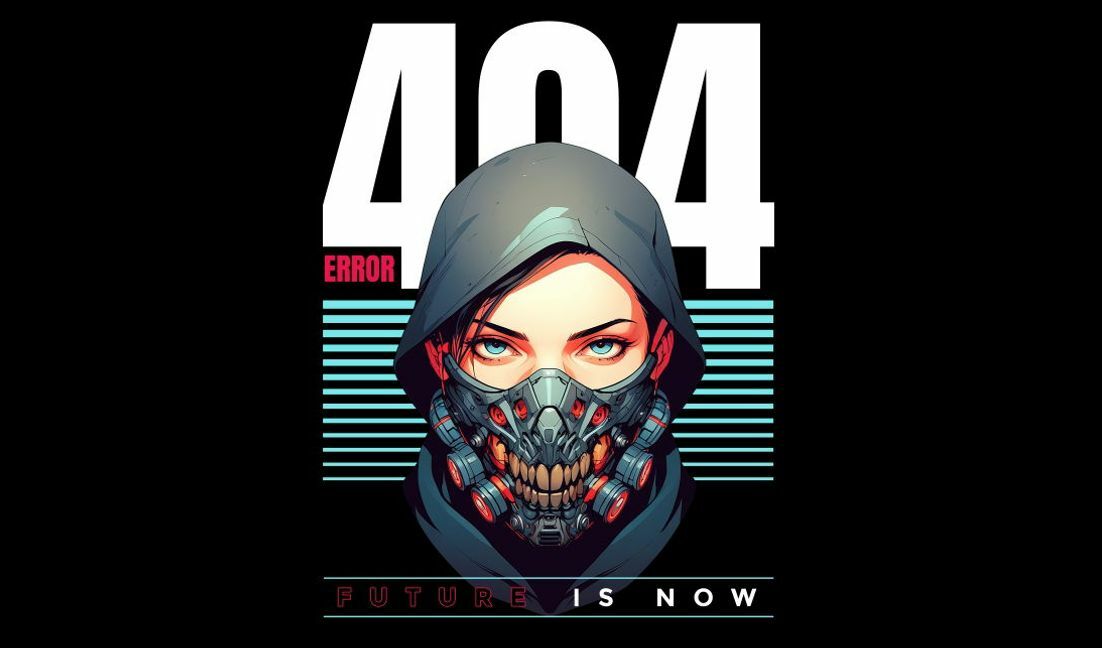 Plantilla de diseño para camiseta Diseño gráfico ciberpunk futurista con mensaje de error.