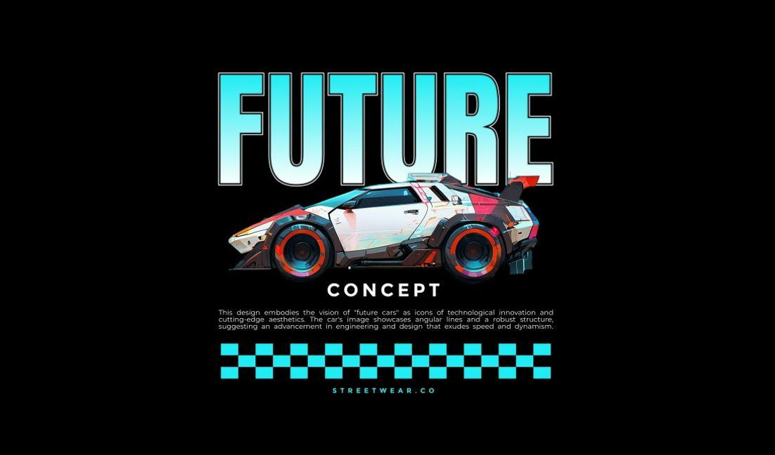 Plantilla de diseño para camiseta Diseño conceptual de automóvil futurista que muestra innovación