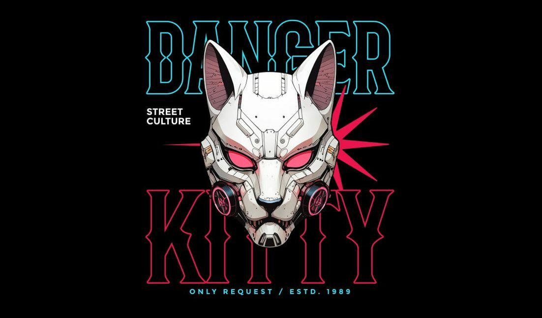 Modelo de design para camiseta Design futurista de gato com cultura de rua
