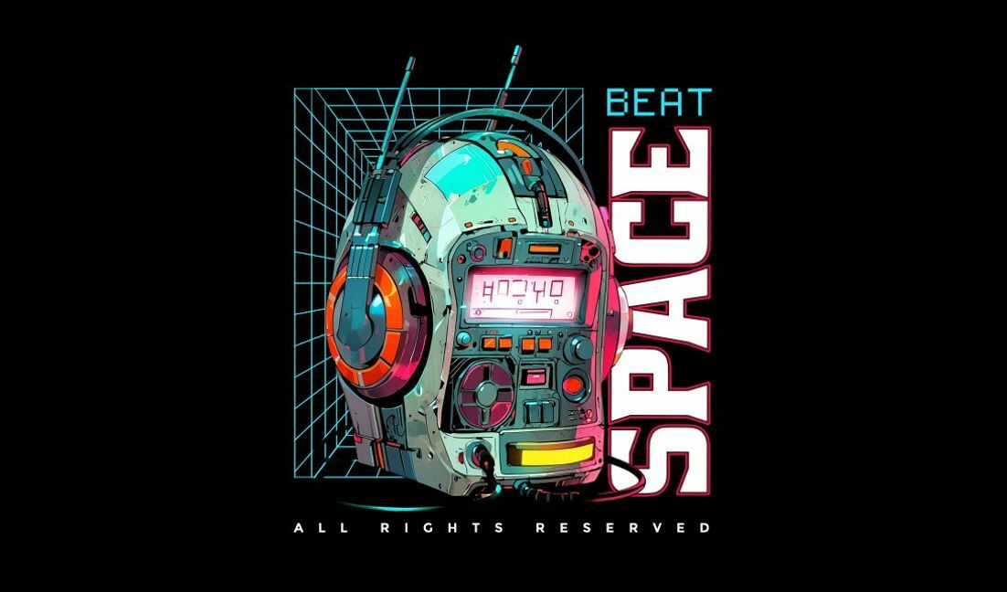 Futuristic spacebeat helmet design t-shirt design template
