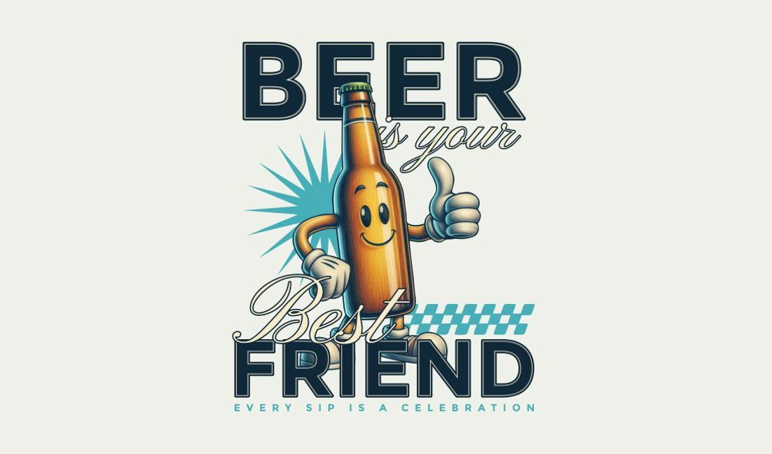 Verspieltes Bier-Freundschaftszitat-Design T-Shirt-Designvorlage