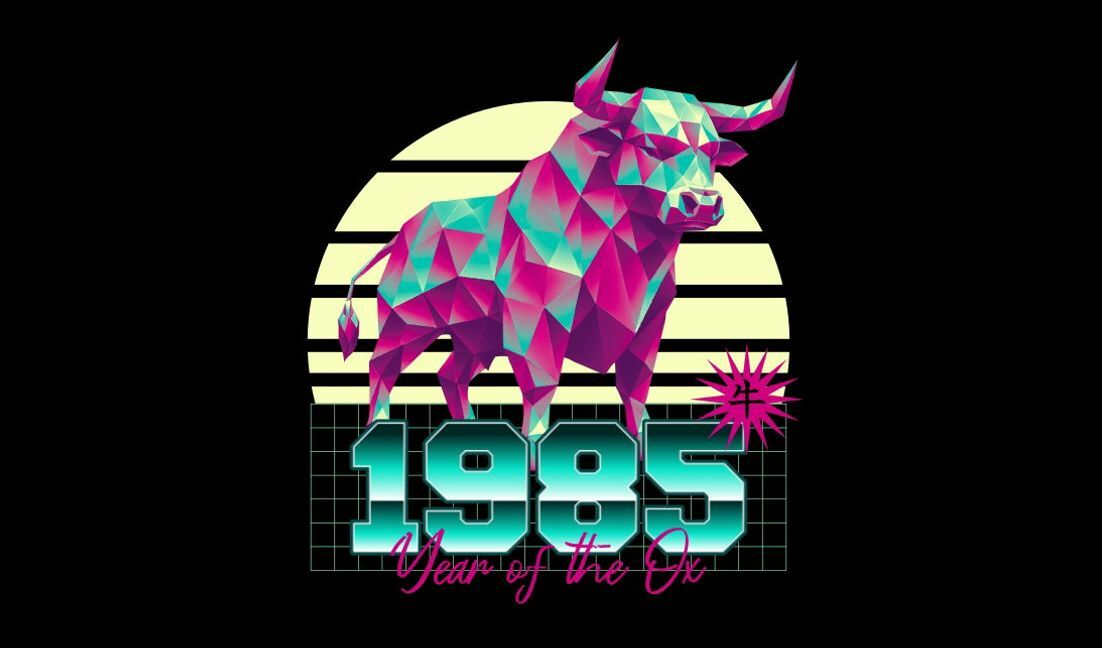 Modelo de design para camiseta Modelo de design para camiseta vaporwave do ano do boi