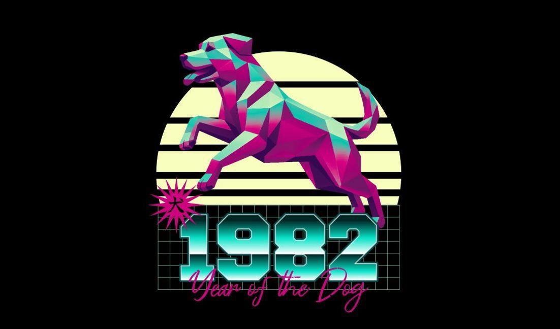 Vibrant retro dog design for year of the dog t-shirt design template