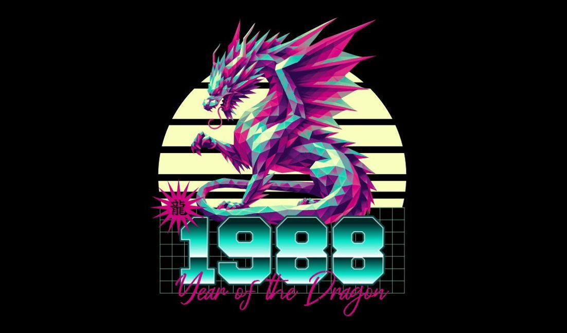 Vibrant dragon design for 1988 year of the dragon t-shirt design template