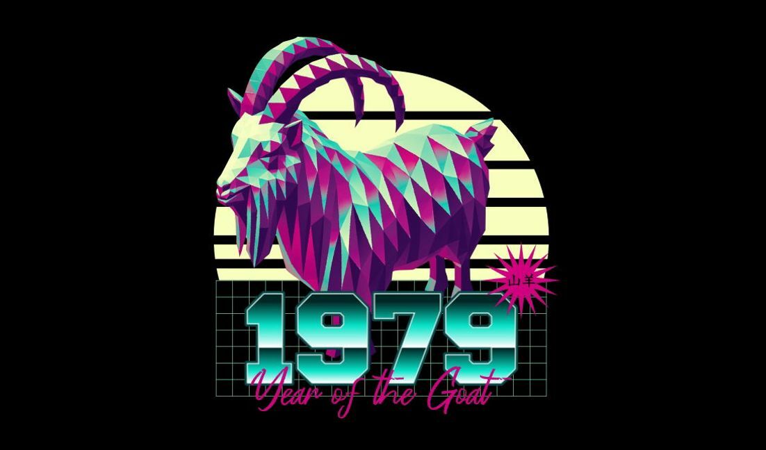 Vintage geometric year of the goat design for 1979 t-shirt design template