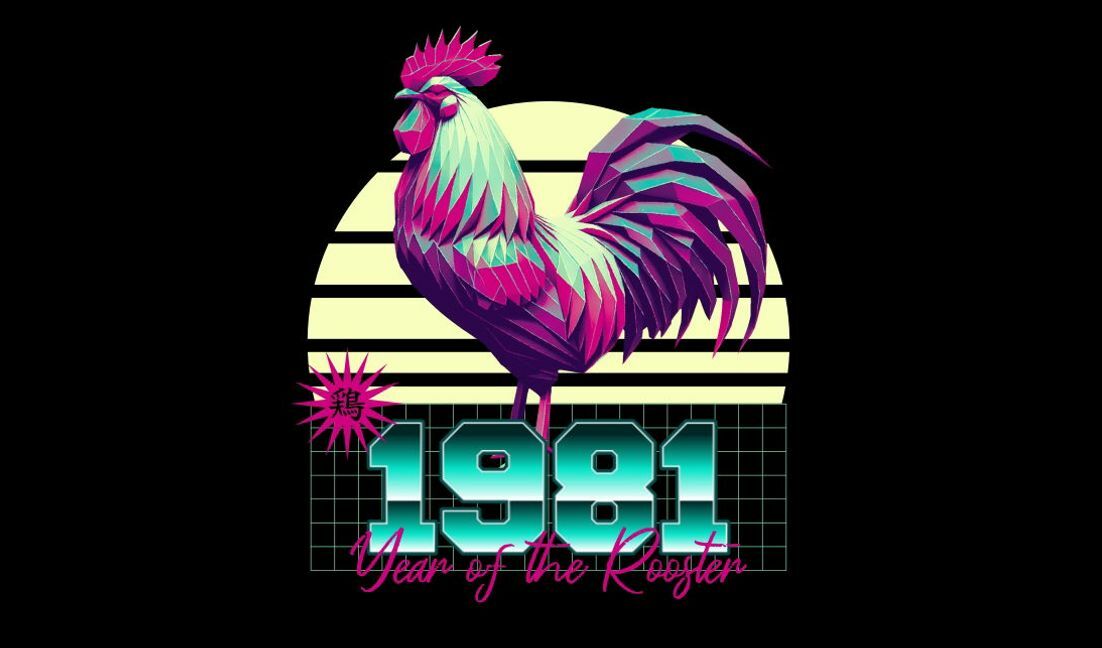 Retro geometric rooster design for the year of the rooster t-shirt design template