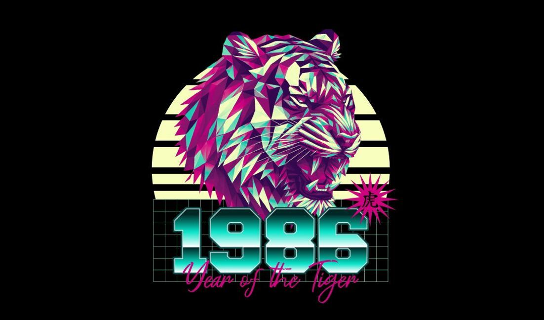 Geometric tiger design for the year 1986 t-shirt design template