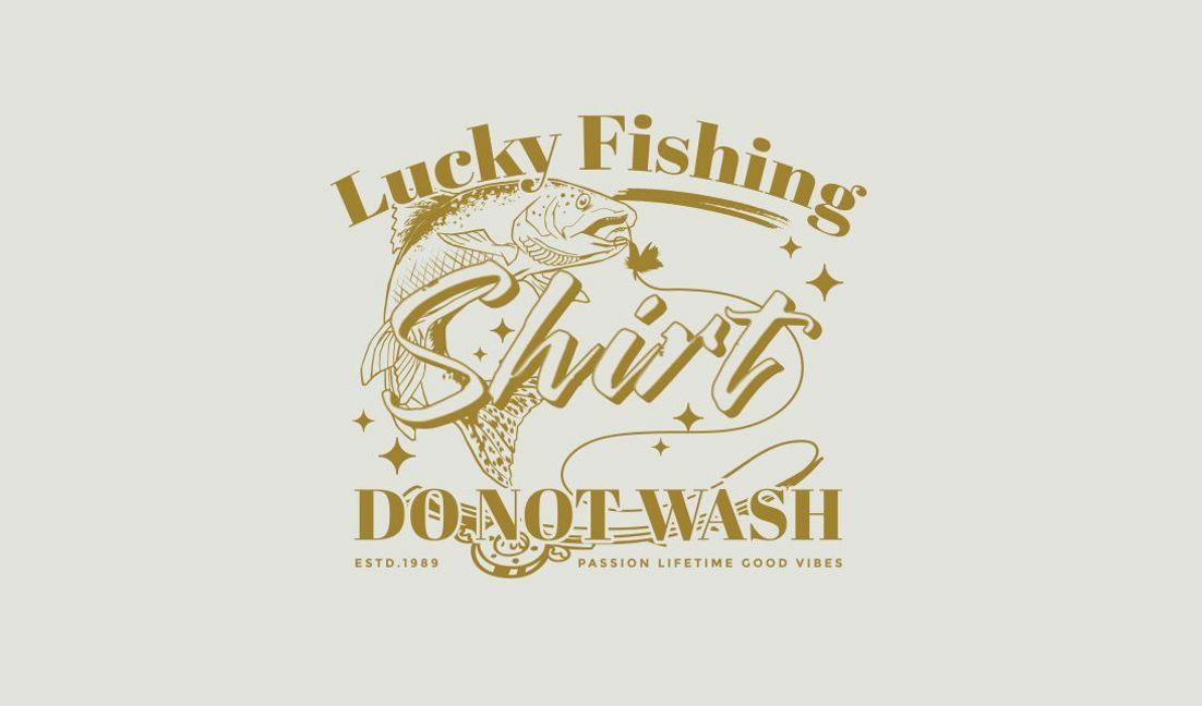 Lucky fishing shirt design with playful typography t-shirt design template