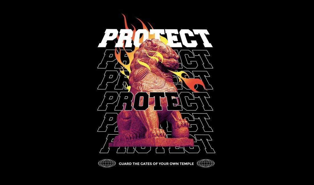 Modelo de design para camiseta Design vibrante de leão protetor com tipografia ousada