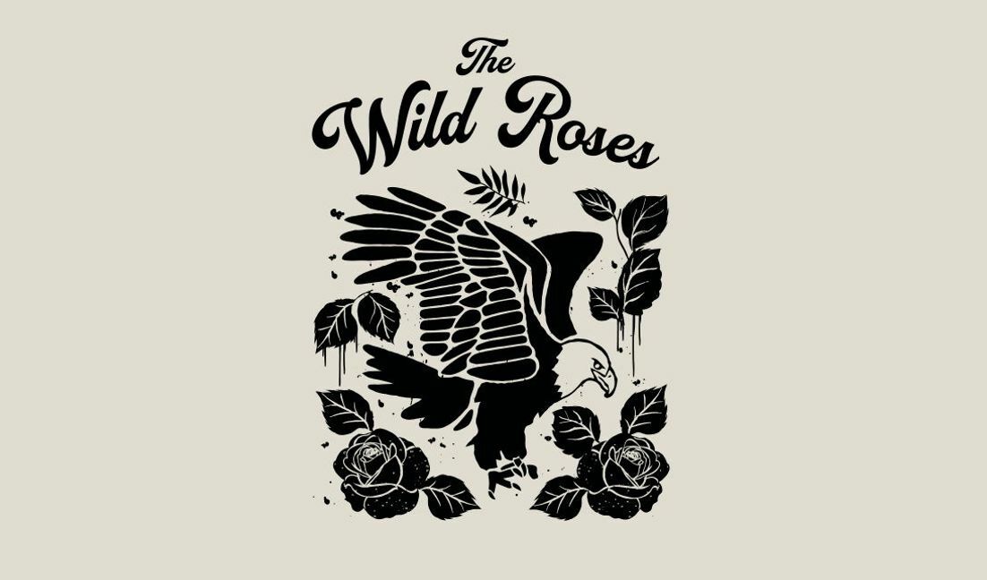 Modelo de design para camiseta Design gráfico de águia e rosa