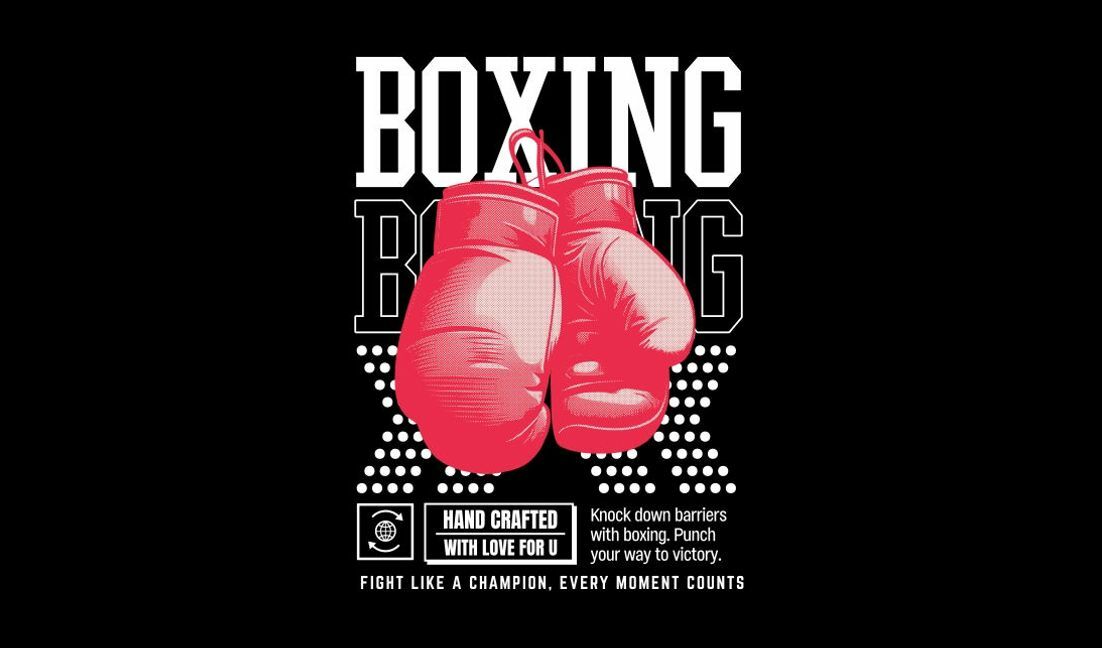 Modelo de design para camiseta Design gráfico dinâmico de luvas de boxe