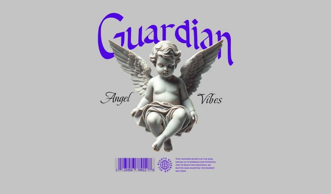 Modelo de design para camiseta Design com vibrações de anjo da guarda e tipografia ousada