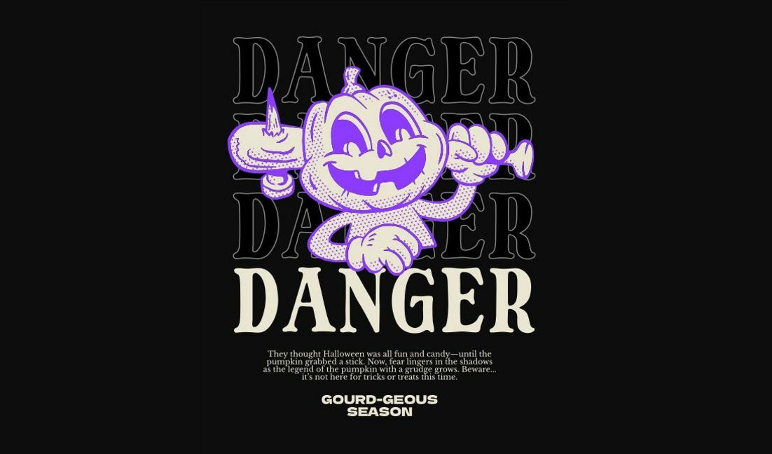 Plantilla de diseño para camiseta Diseño divertido de calabaza de Halloween con peligro