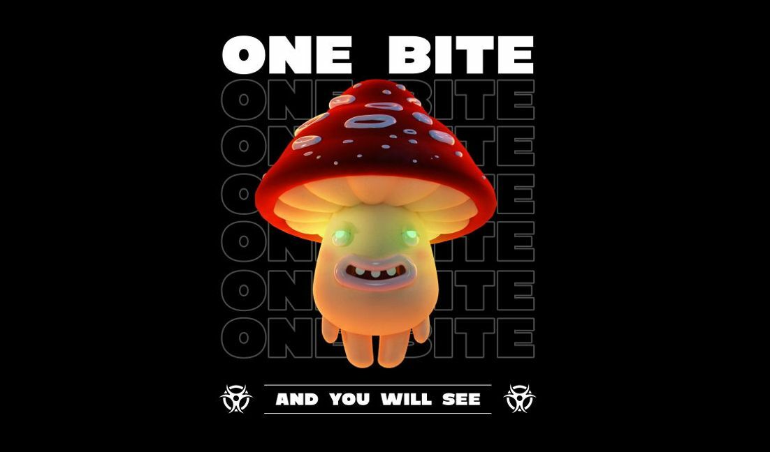 Verspieltes Pilz-Charakterdesign mit faszinierendem Zitat T-Shirt-Designvorlage