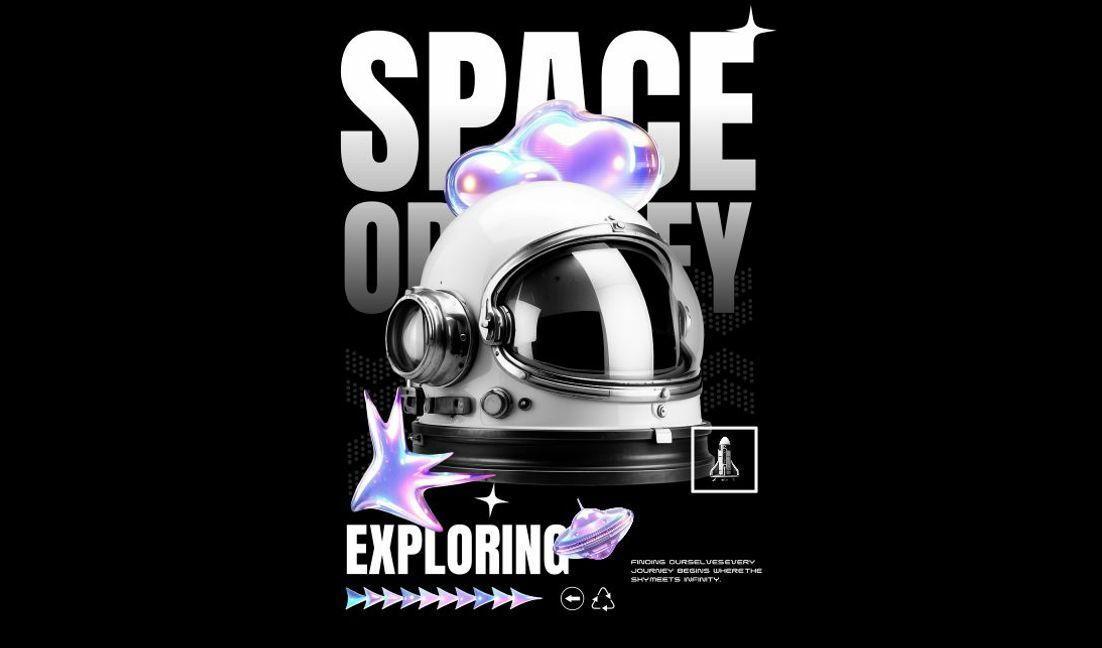 Modelo de design para camiseta Design de exploração futurista de odisseia espacial