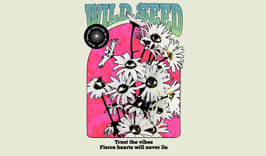 Skurrile Wildsamen-Blumenillustration mit inspirierenden Zitaten T-Shirt-Designvorlage