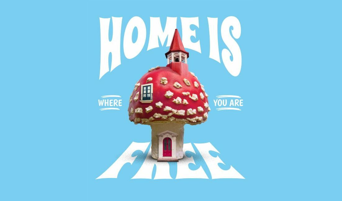 Whimsical mushroom house home decor design t-shirt design template
