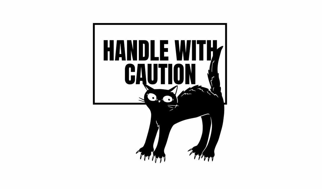 Handle with caution playful cat design t-shirt design template