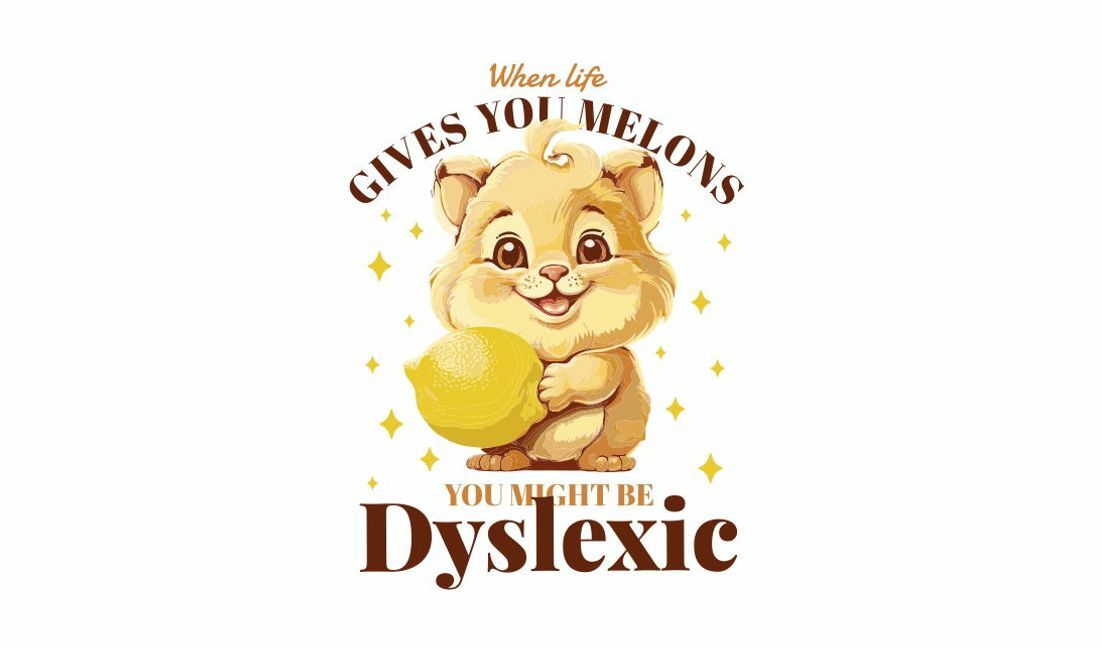 Plantilla de diseño para camiseta Diseño divertido y divertido sobre dislexia con un animalito adorable.