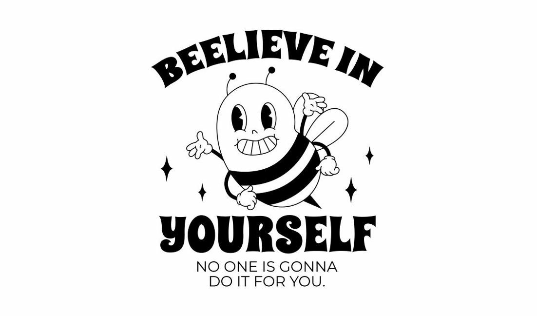 Modelo de design para camiseta Design de citação motivacional de abelha lúdica
